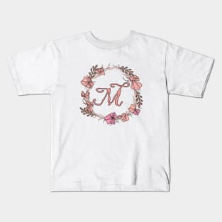 Letter M Rose Pink Initial Monogram - Letter m Kids T-Shirt